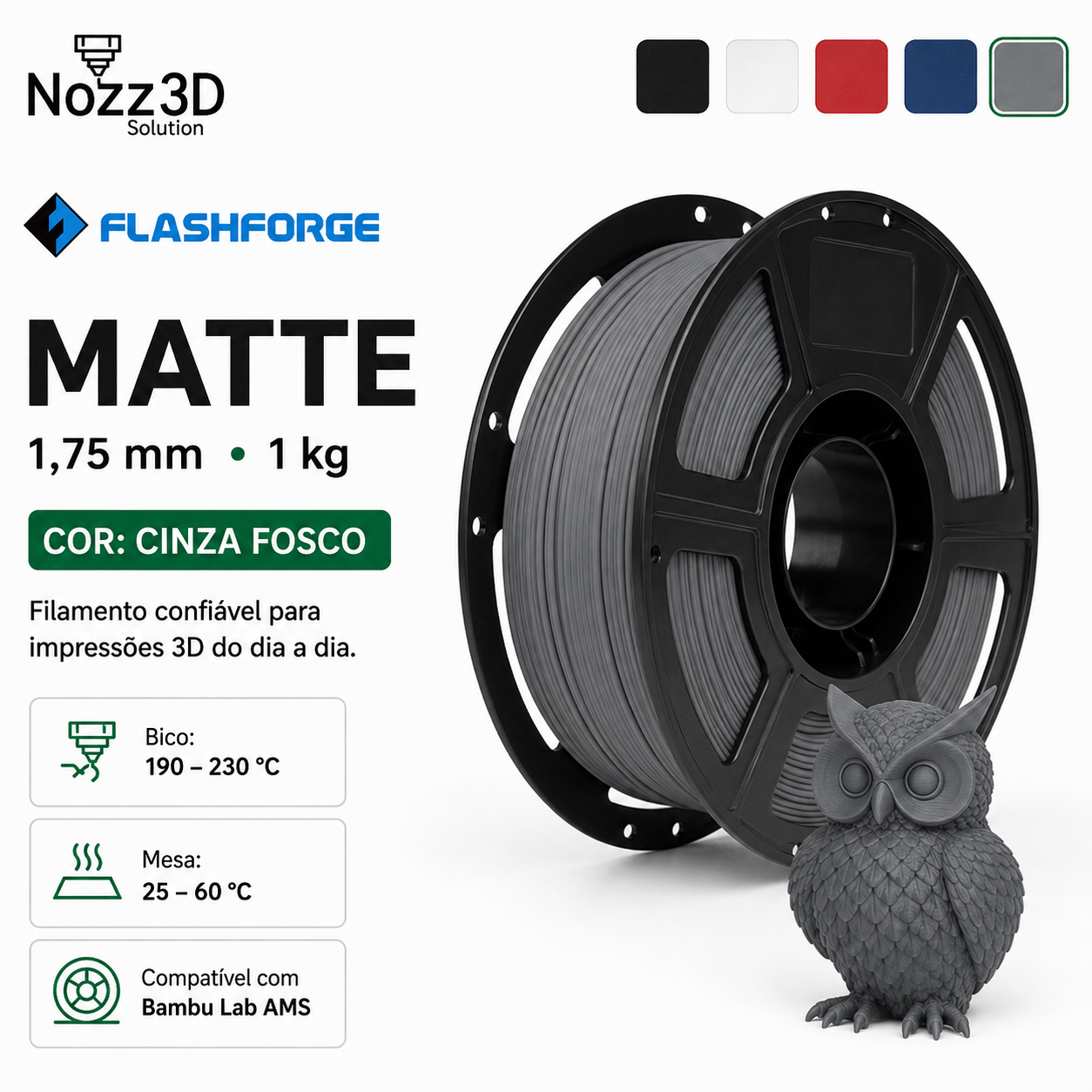 FILAMENTO FLASHFORGE PLA MATTE 1.75MM 1KG