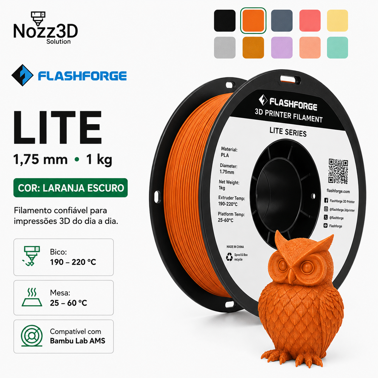FILAMENTO FLASHFORGE PLA LITE 1.75MM 1KG